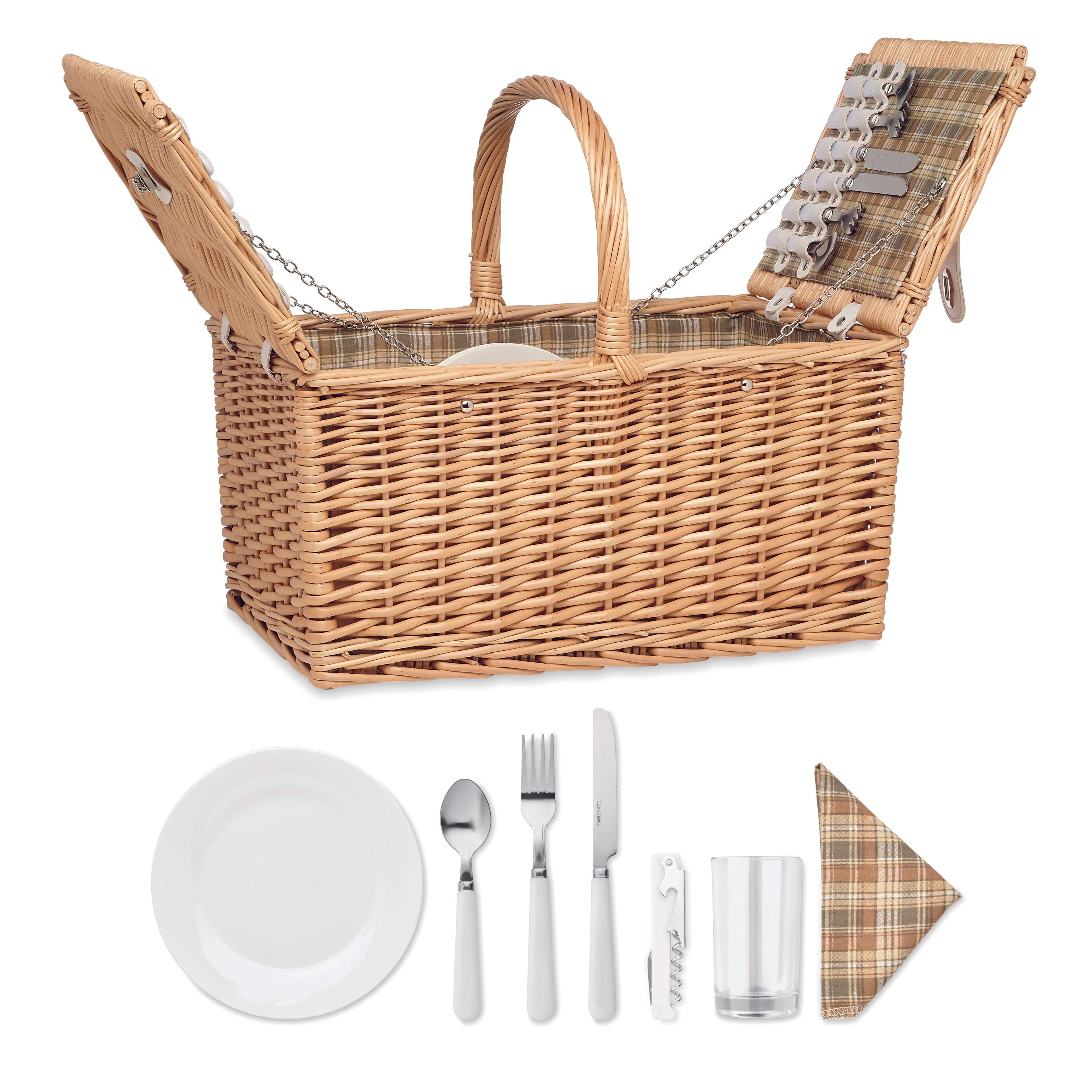 Stainless Steel Wicker Picnic Basket 4 People
