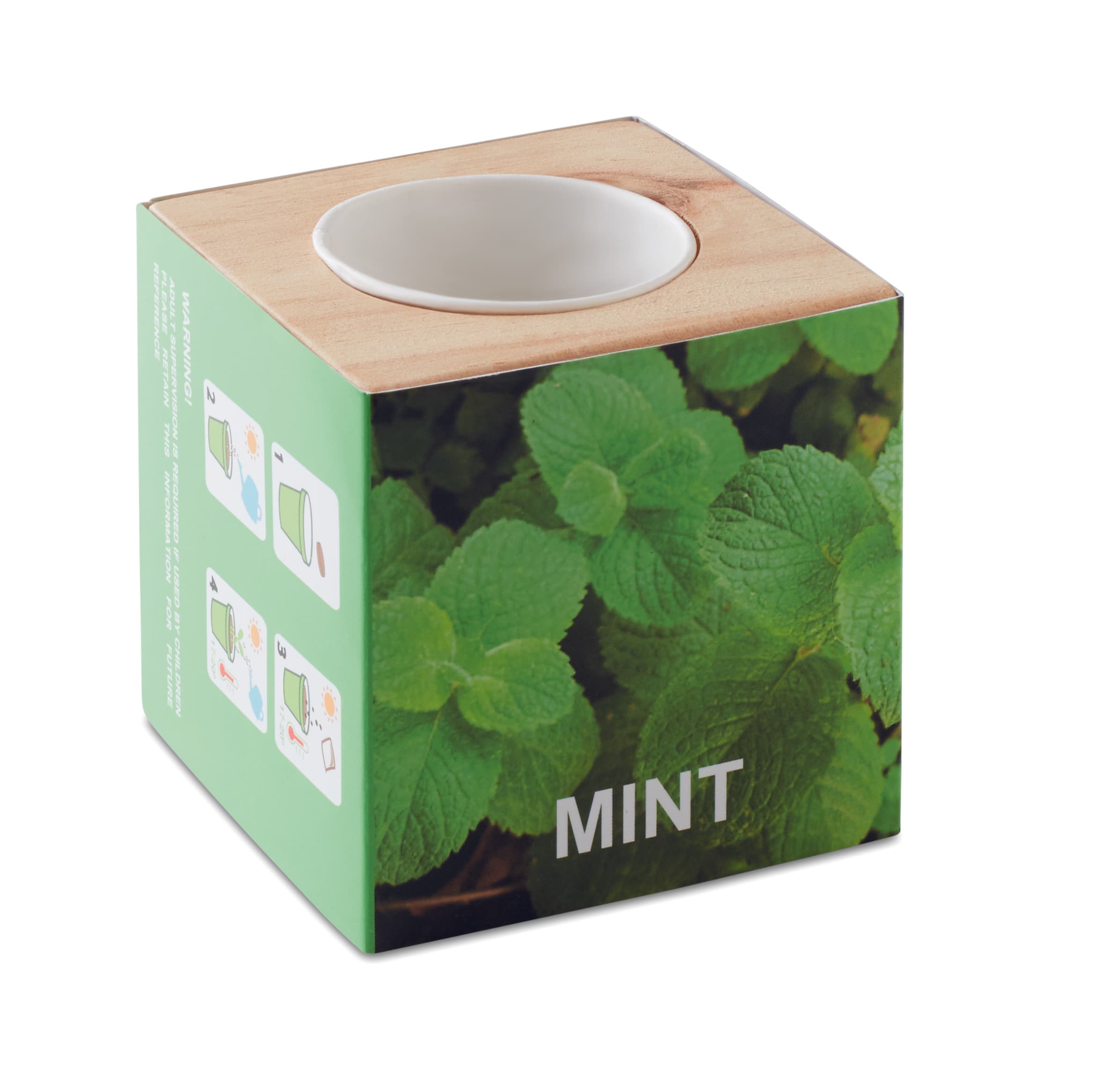 Herb Pot Wood "mint"