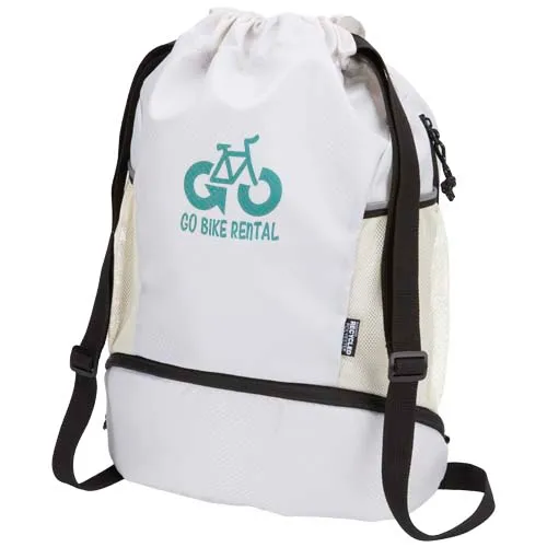 Custom Branded Varyon GRS recycled sports drawstring bag with bottom compartment 18L